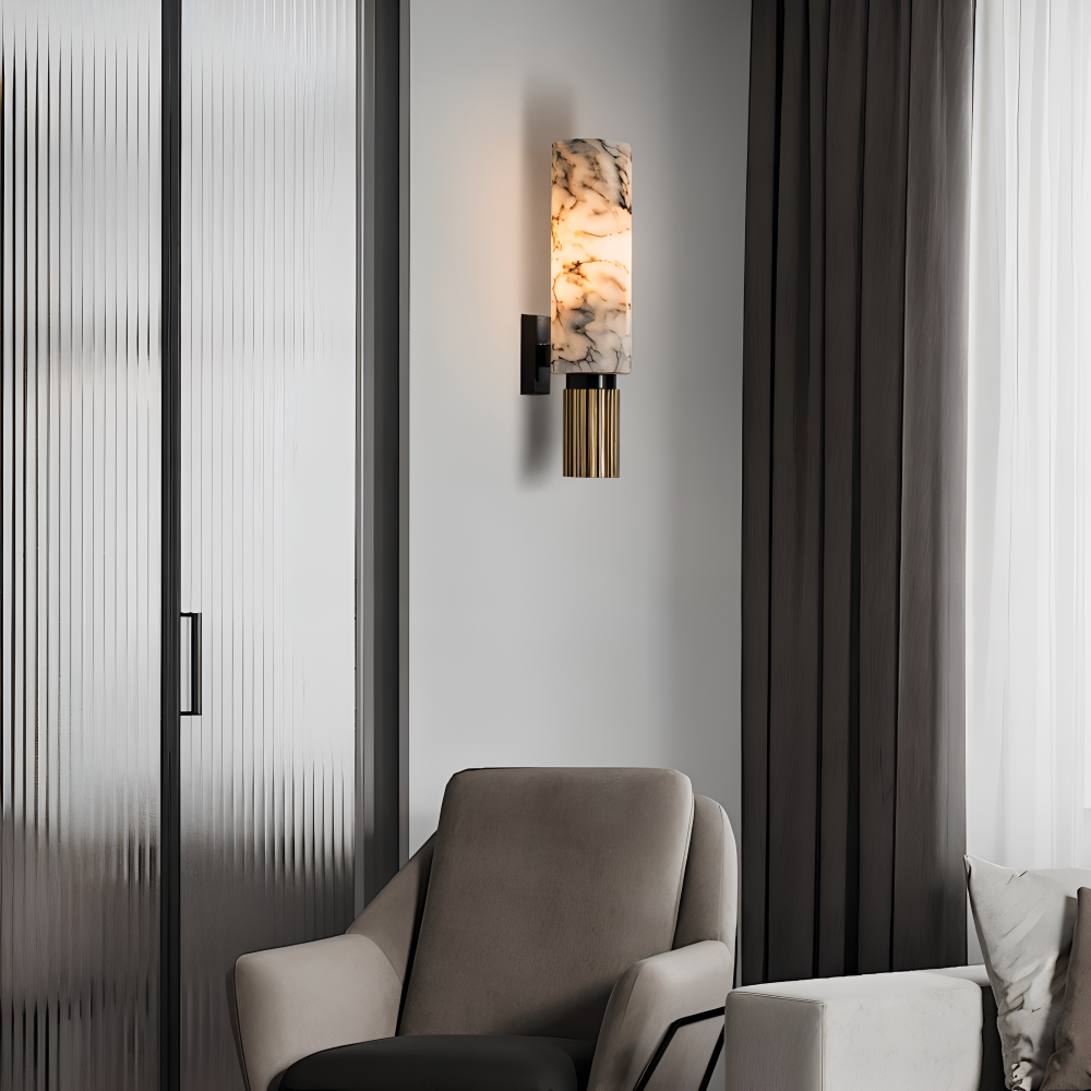 Marvello Væglampe – Cylindrisk LED Væglampe i Naturmarmor