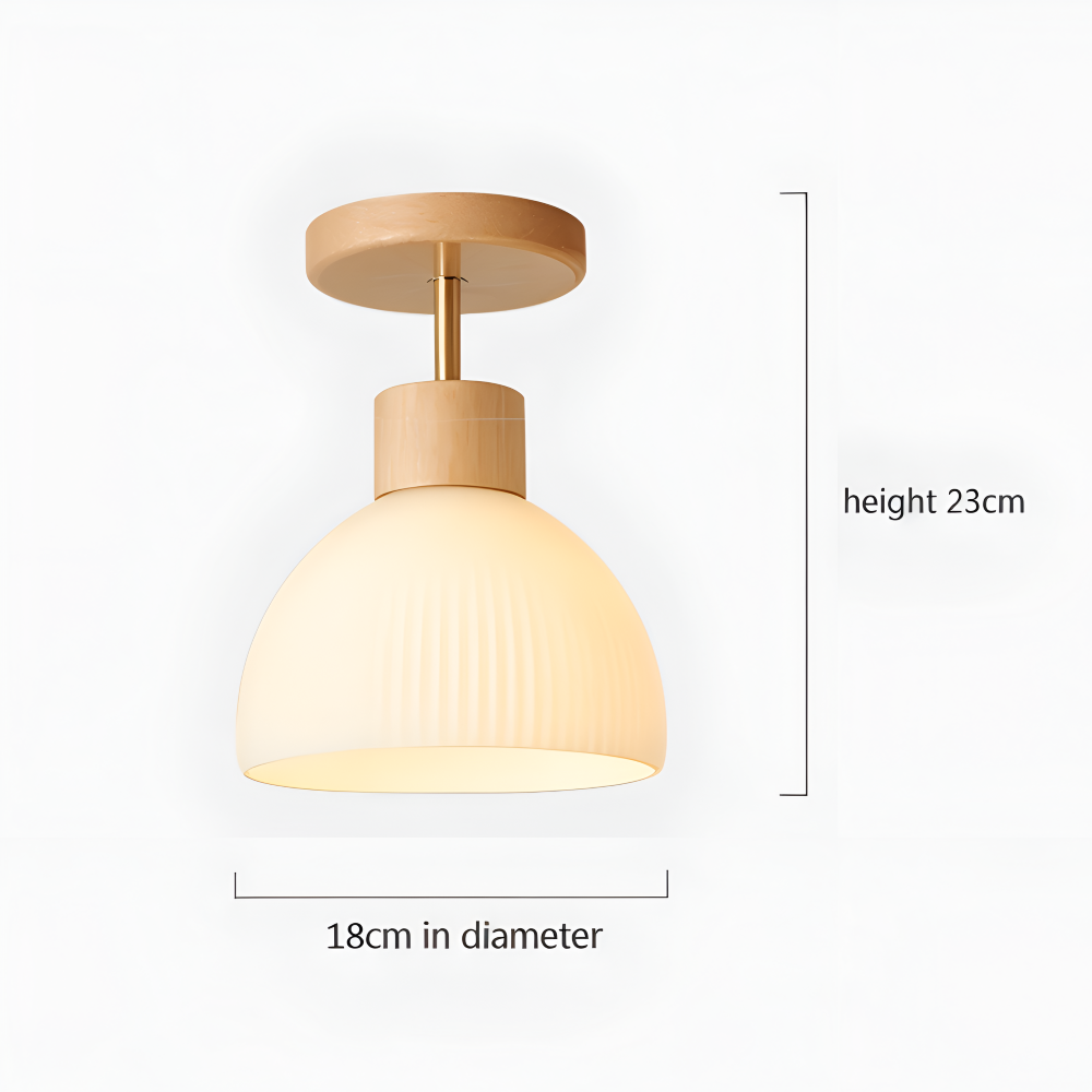 Auralis – Nordisk Ribbet Loftlampe i Glas og Træ