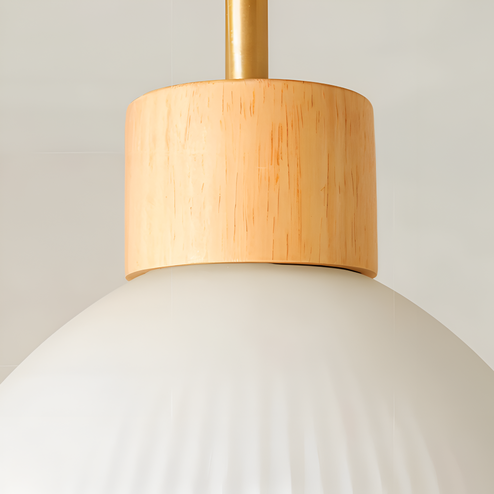 Auralis – Nordisk Ribbet Loftlampe i Glas og Træ