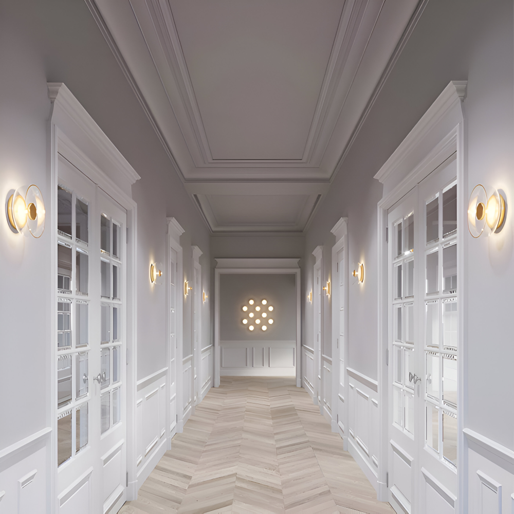 Rund LED væglampe i glas og aluminium – skandinavisk minimalistisk design