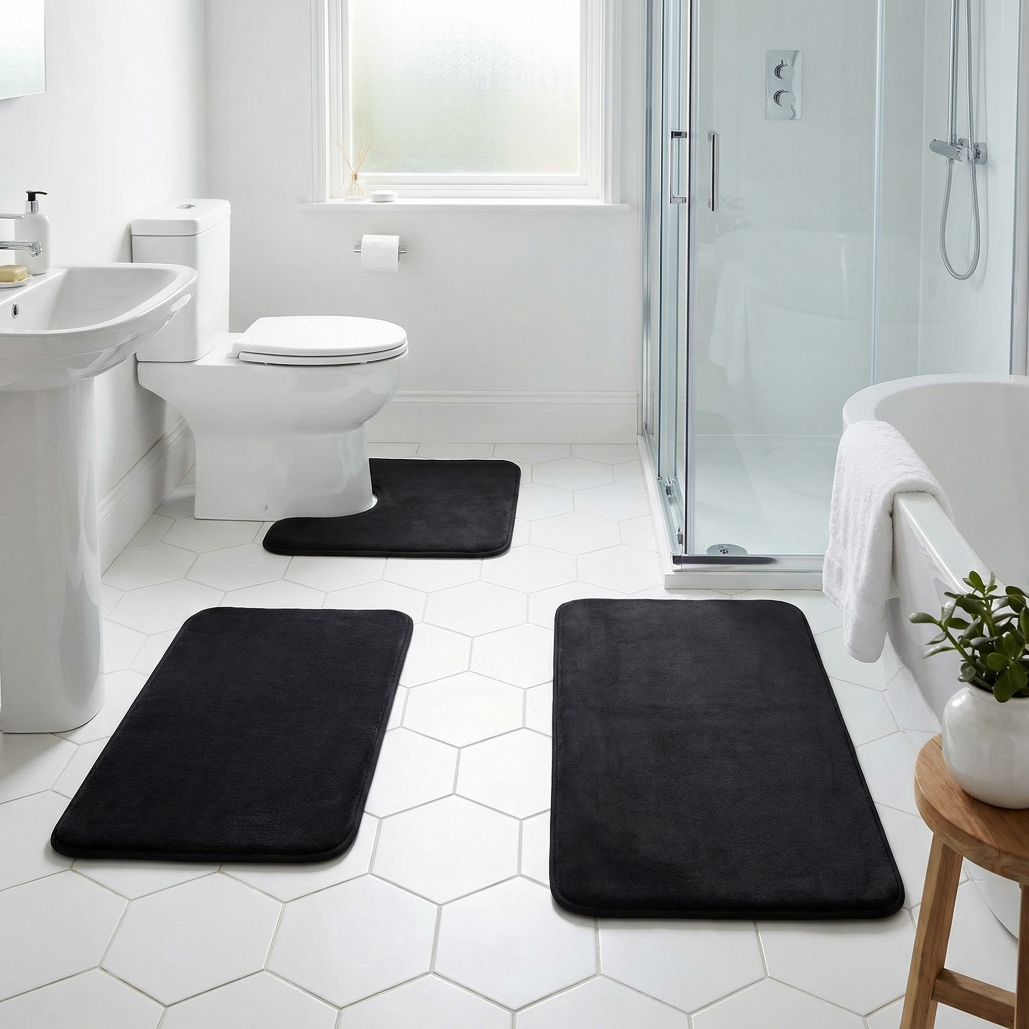 Bademåttesæt i velour og memory foam – 3 dele