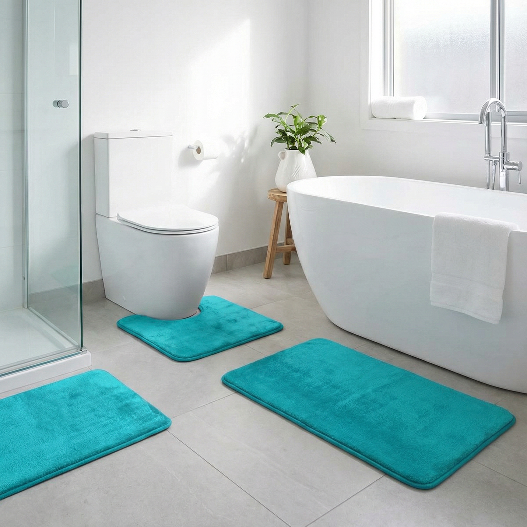Bademåttesæt i velour og memory foam – 3 dele