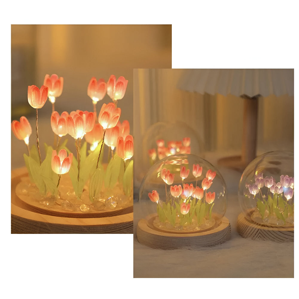 LED blomsterlampe tulipaner – dekorationslampe med glaskuppel batteri
