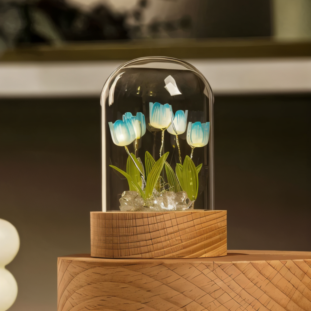 LED blomsterlampe tulipaner – dekorationslampe med glaskuppel batteri