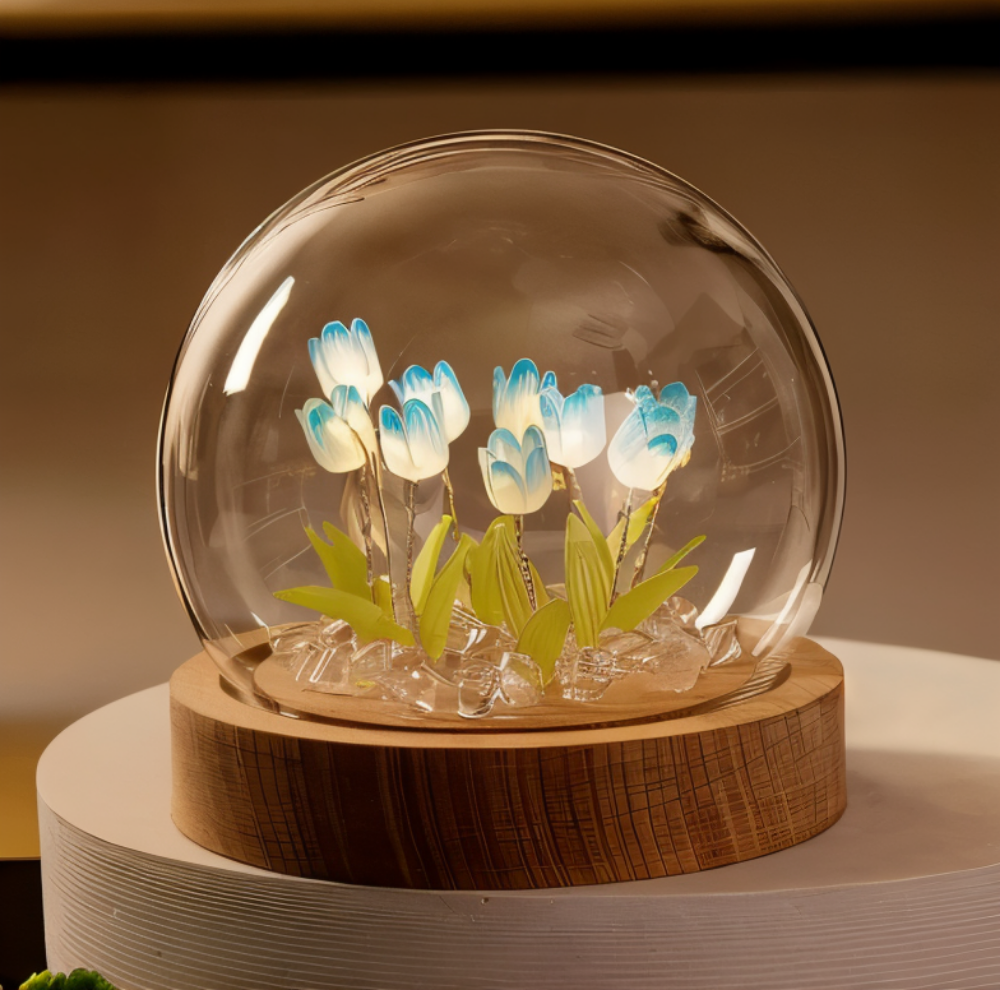 LED blomsterlampe tulipaner – dekorationslampe med glaskuppel batteri