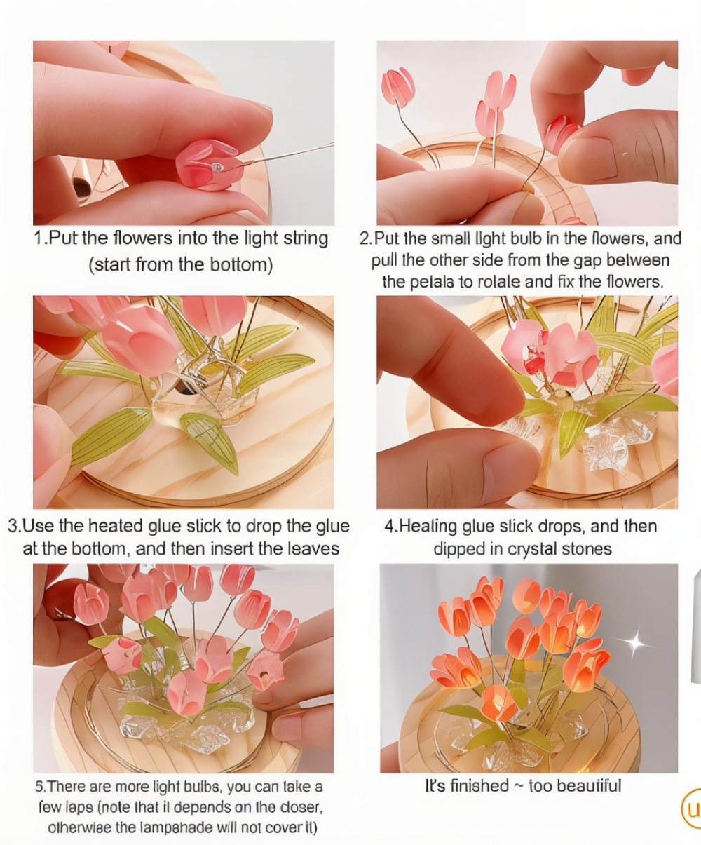 LED blomsterlampe tulipaner – dekorationslampe med glaskuppel batteri