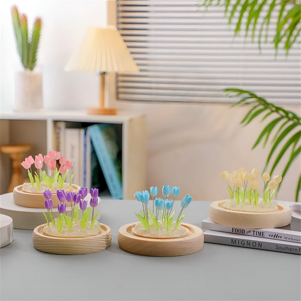 LED blomsterlampe tulipaner – dekorationslampe med glaskuppel batteri