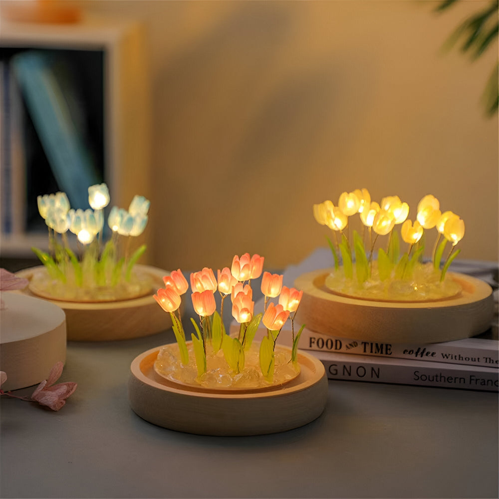 LED blomsterlampe tulipaner – dekorationslampe med glaskuppel batteri