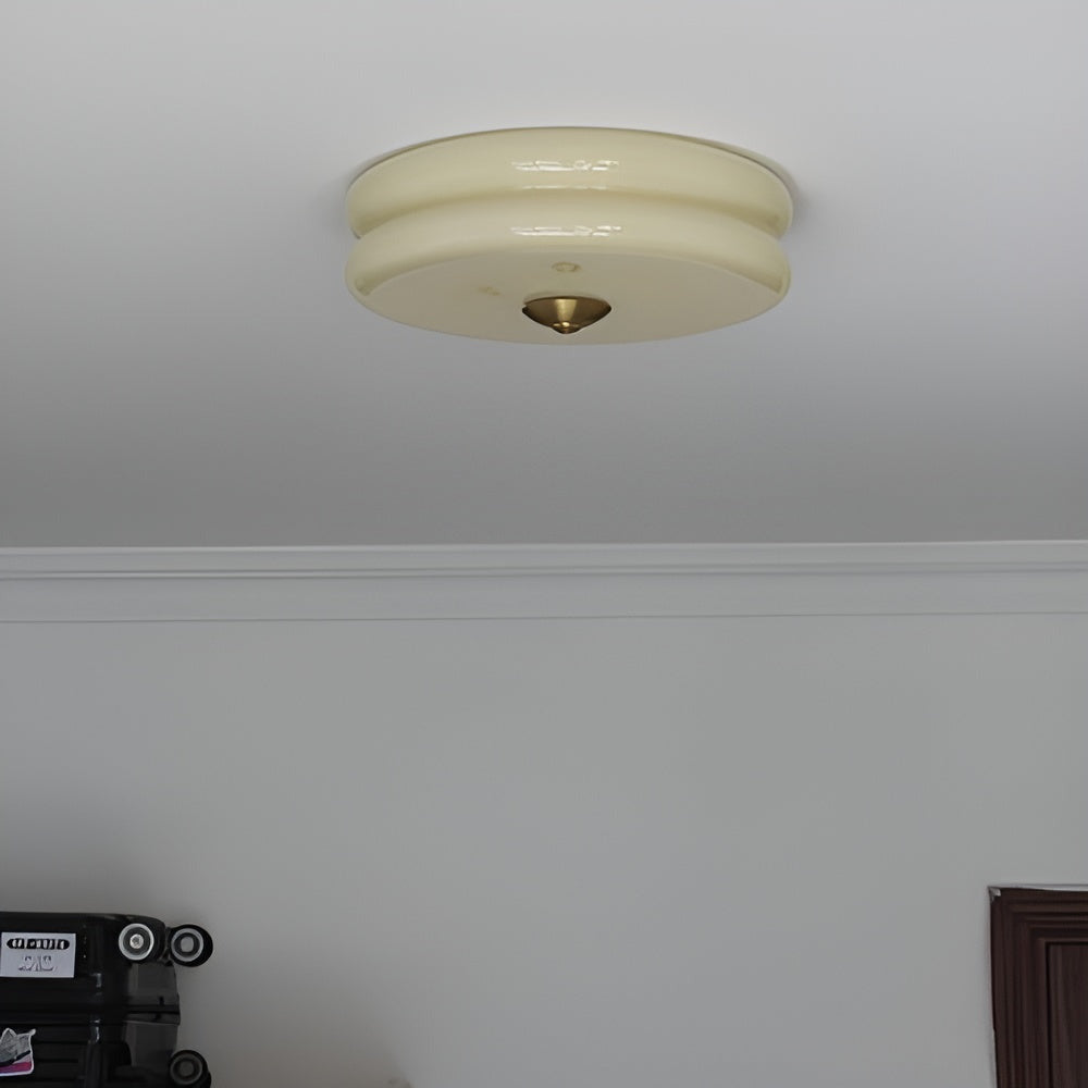 CremaHalo Loftlampe – Rund Loftlampe i Cremefarvet Glas med Integreret LED