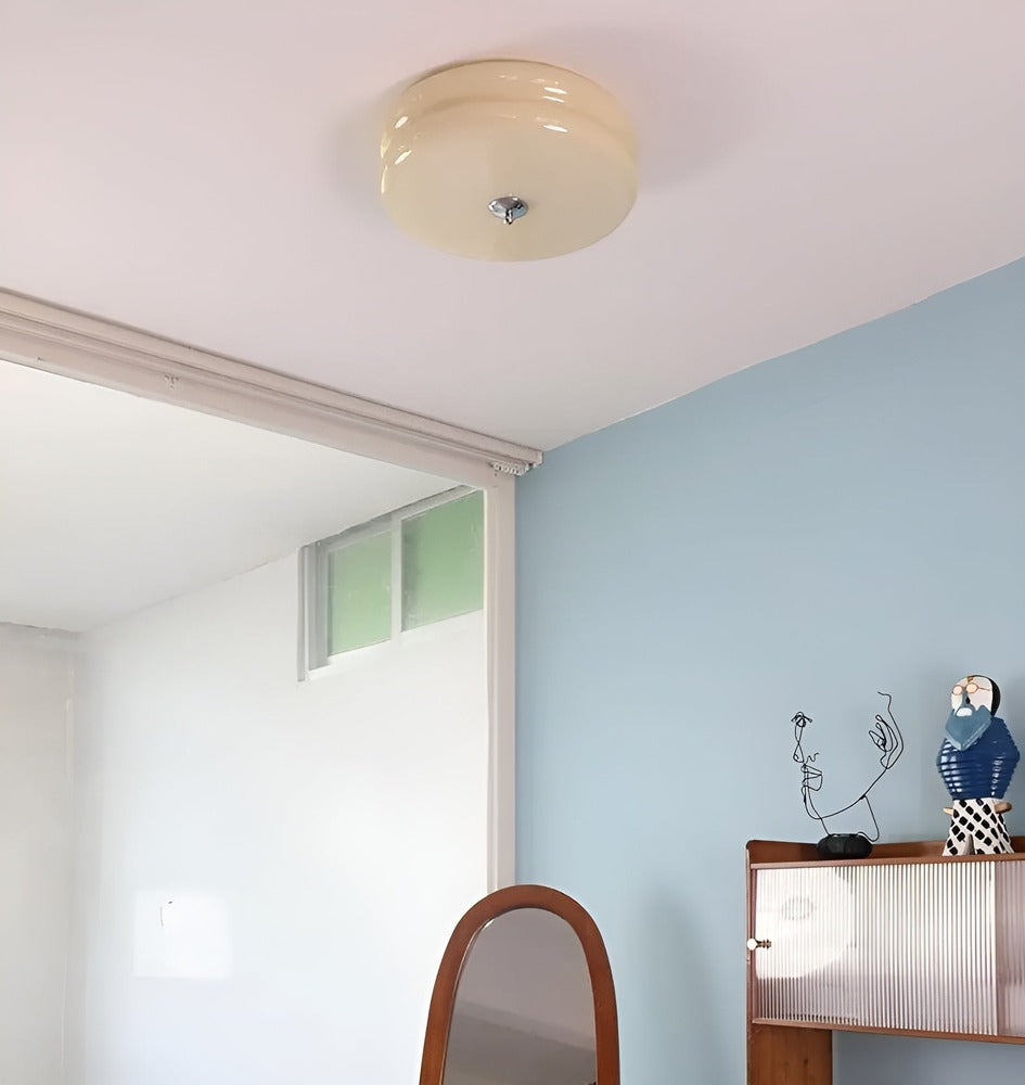 CremaHalo Loftlampe – Rund Loftlampe i Cremefarvet Glas med Integreret LED