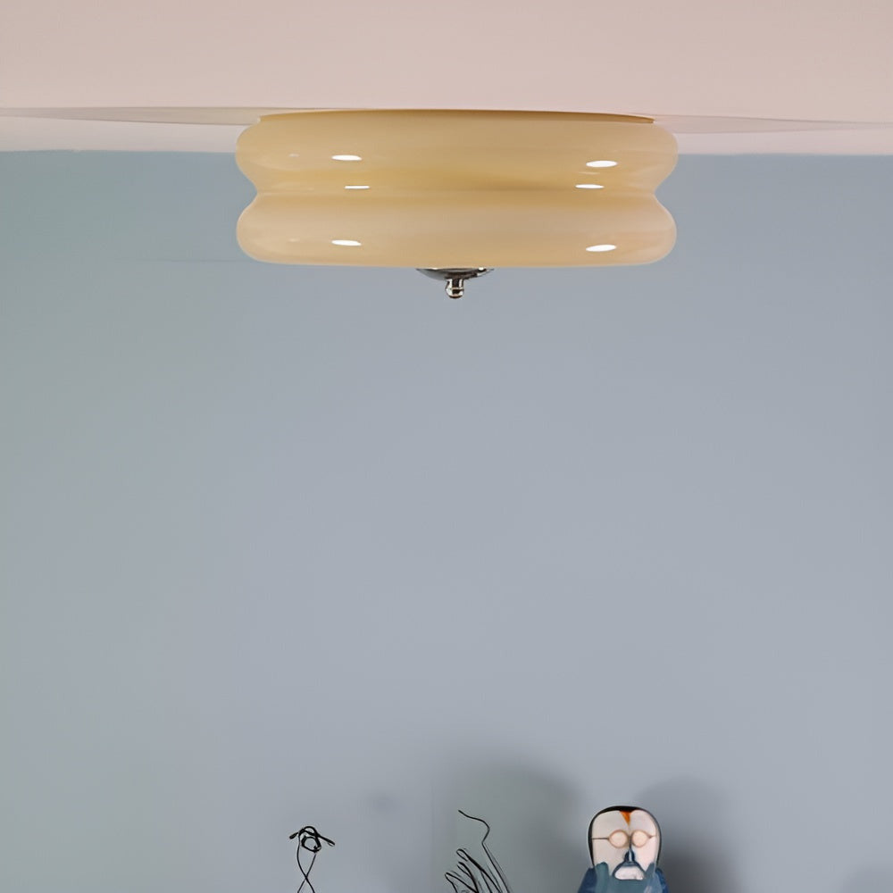 CremaHalo Loftlampe – Rund Loftlampe i Cremefarvet Glas med Integreret LED
