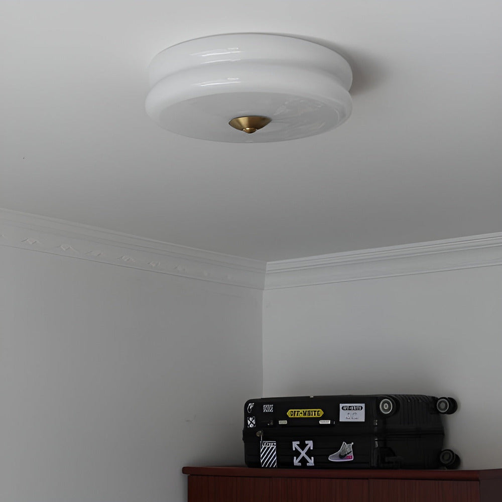 CremaHalo Loftlampe – Rund Loftlampe i Cremefarvet Glas med Integreret LED