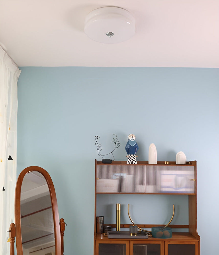 CremaHalo Loftlampe – Rund Loftlampe i Cremefarvet Glas med Integreret LED