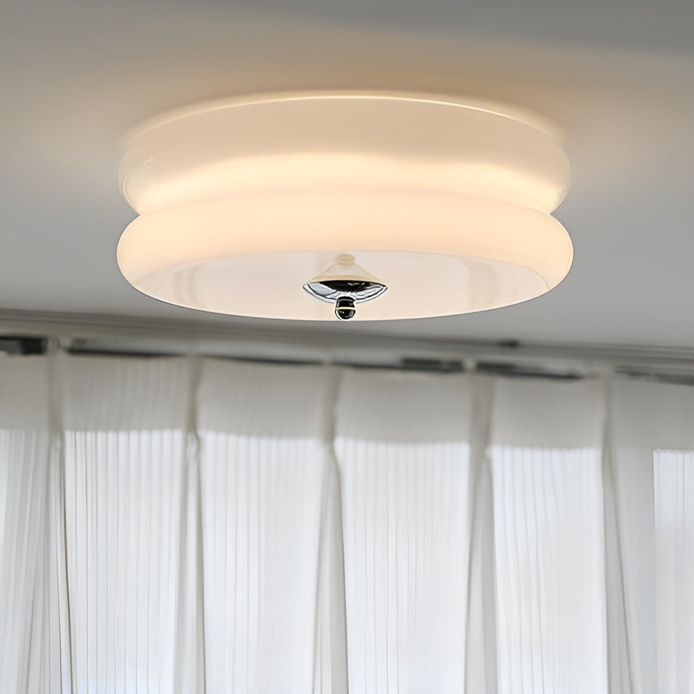 CremaHalo Loftlampe – Rund Loftlampe i Cremefarvet Glas med Integreret LED