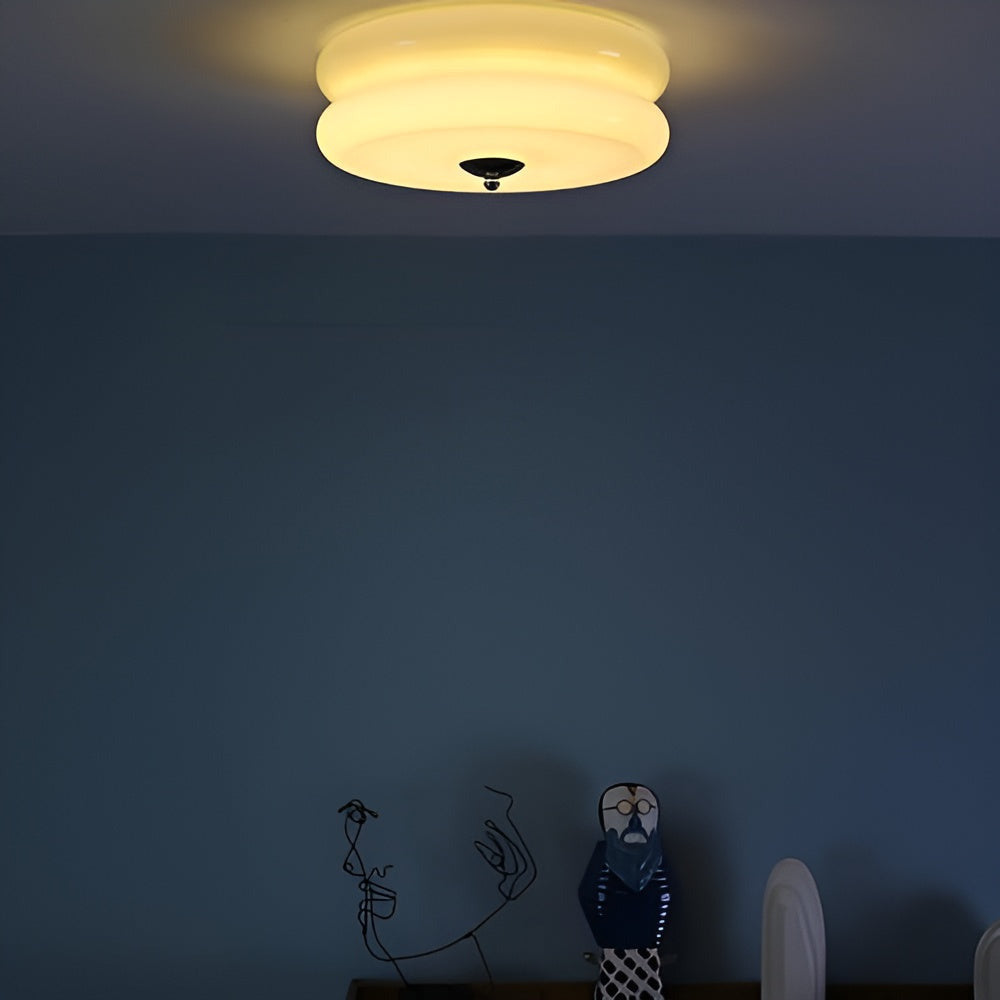 CremaHalo Loftlampe – Rund Loftlampe i Cremefarvet Glas med Integreret LED