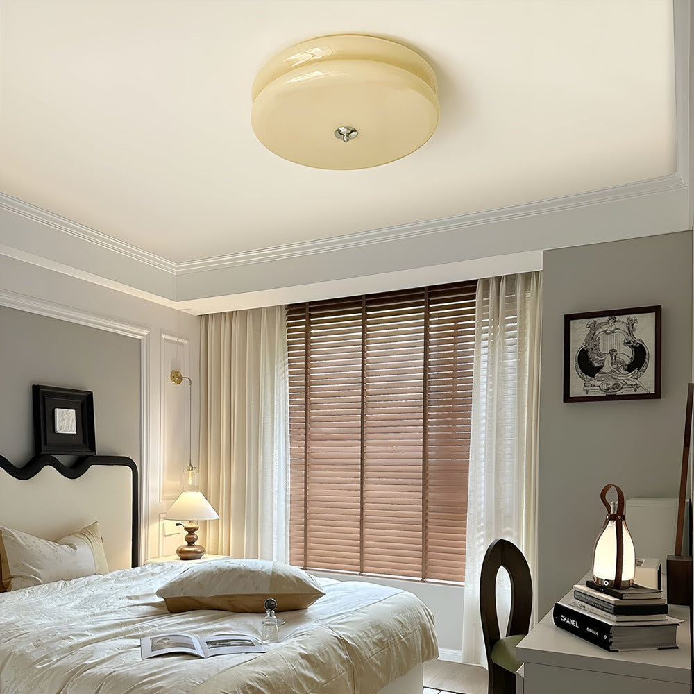 CremaHalo Loftlampe – Rund Loftlampe i Cremefarvet Glas med Integreret LED