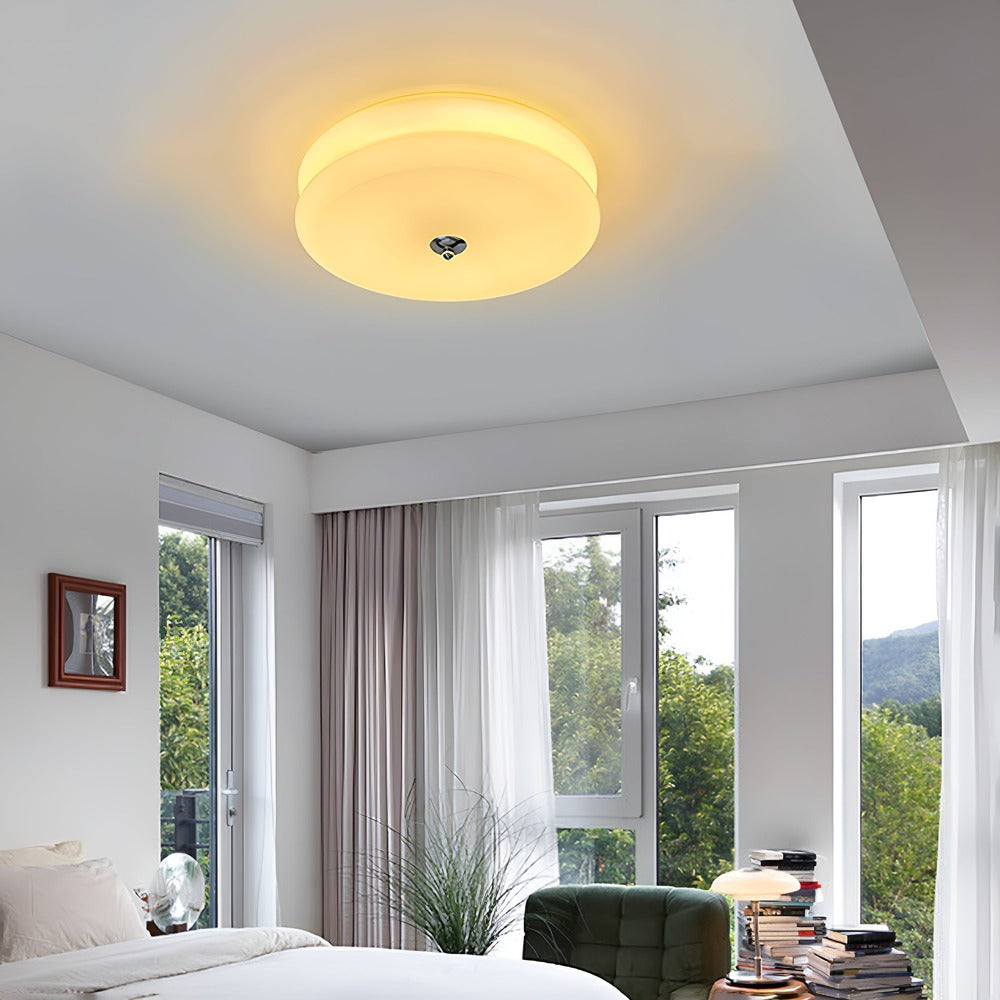 CremaHalo Loftlampe – Rund Loftlampe i Cremefarvet Glas med Integreret LED