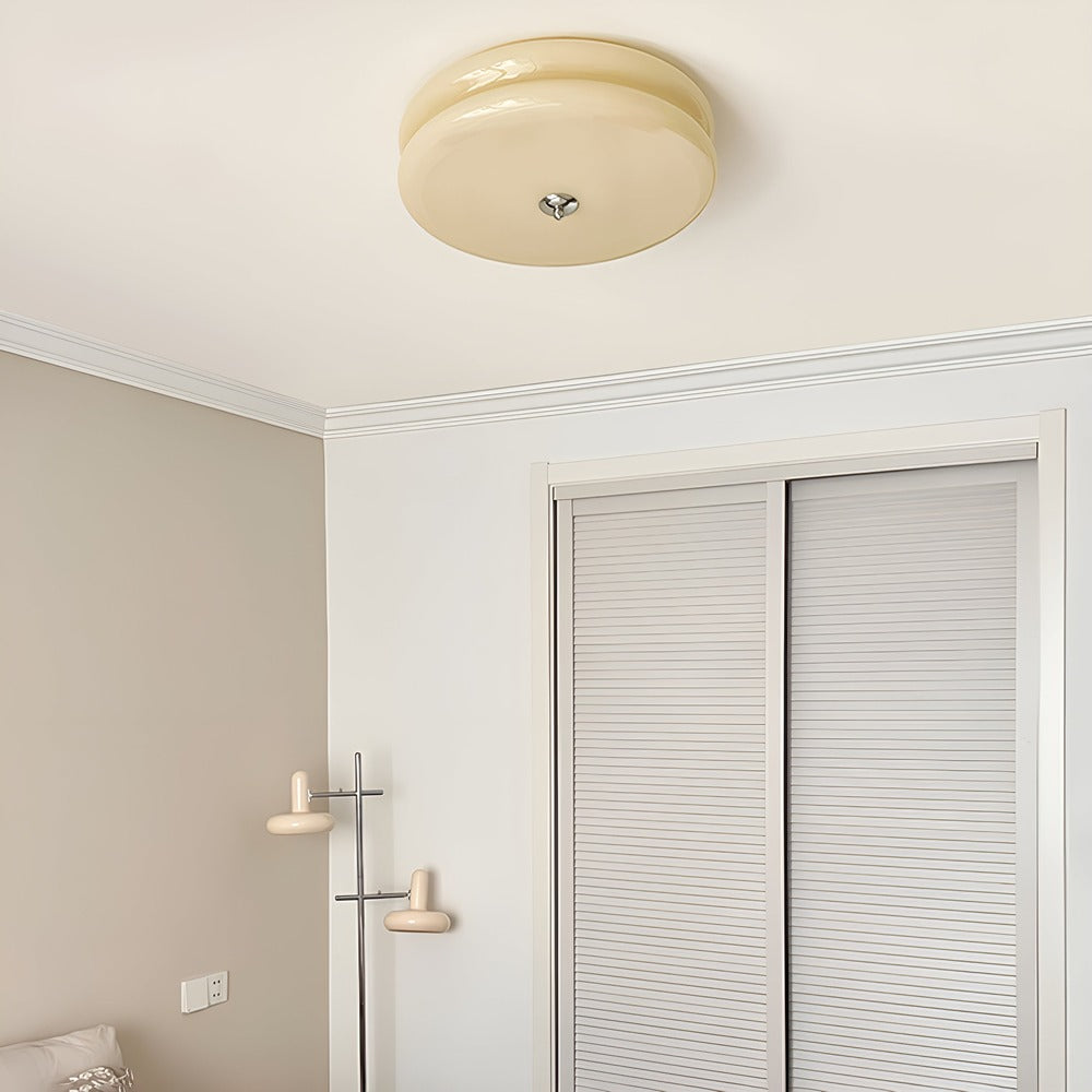CremaHalo Loftlampe – Rund Loftlampe i Cremefarvet Glas med Integreret LED