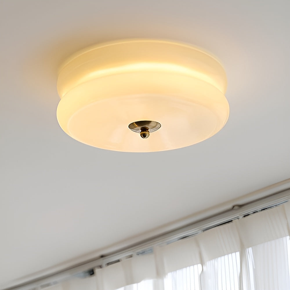 CremaHalo Loftlampe – Rund Loftlampe i Cremefarvet Glas med Integreret LED