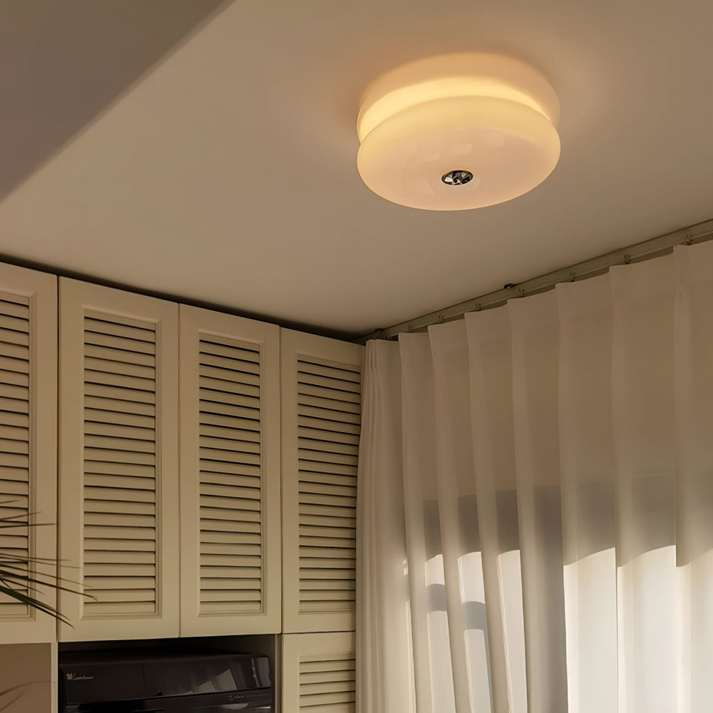 CremaHalo Loftlampe – Rund Loftlampe i Cremefarvet Glas med Integreret LED