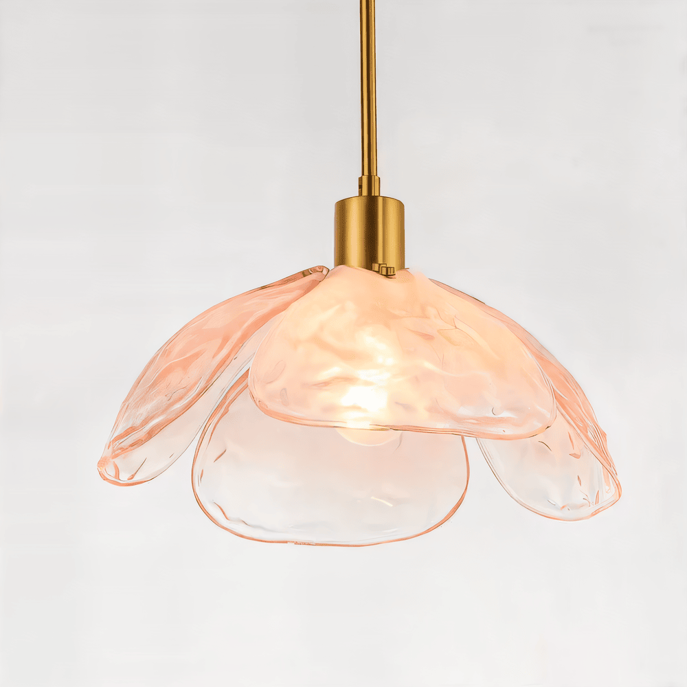 Pendellampe i farvet glas – blomsterdesign med LED lys