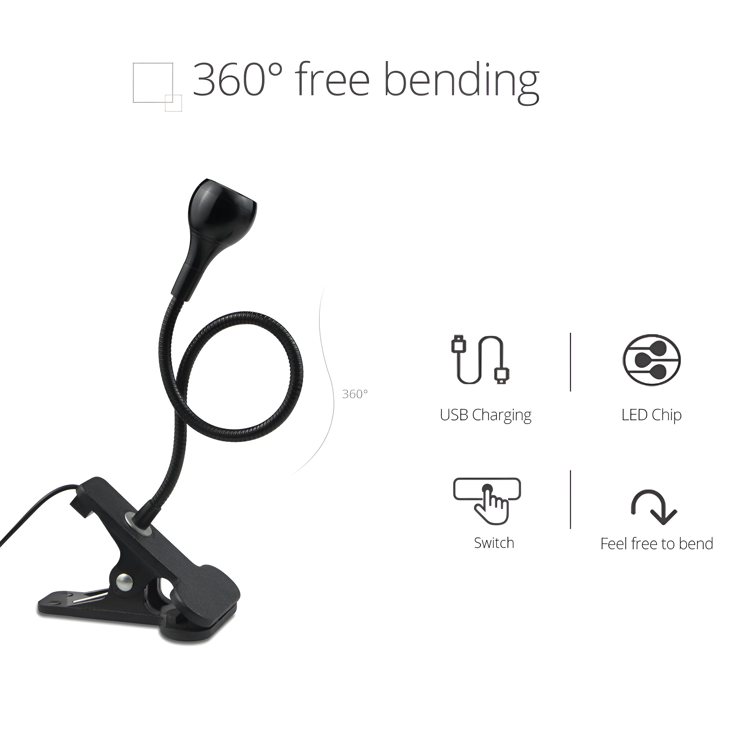 Skrivebordslampe med klemme – fleksibel LED lampe 360° USB