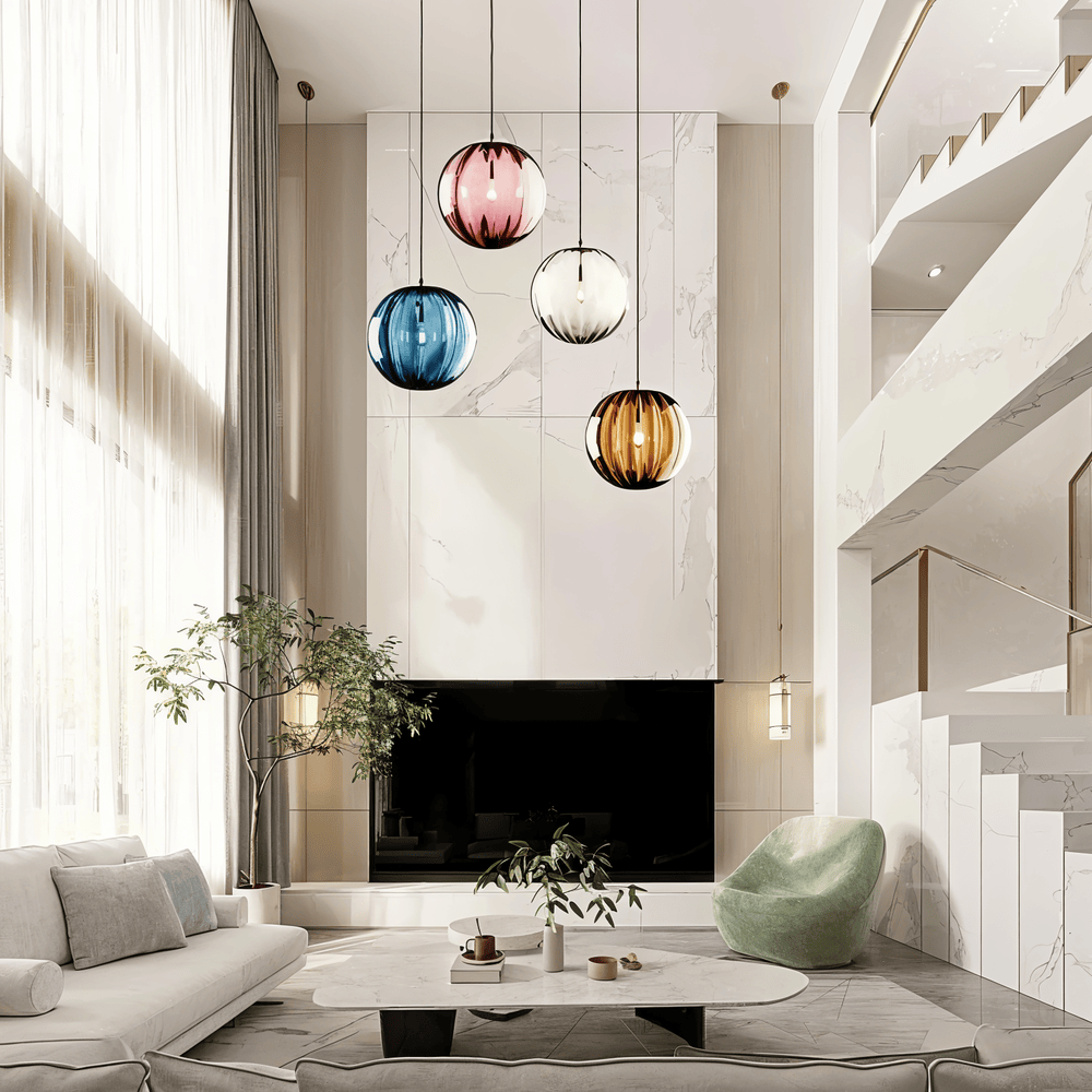 Glasora – Nordisk Pendellampe med Farvede Glasglober