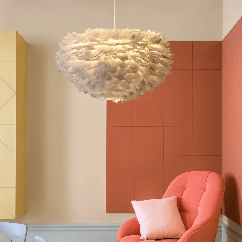 Håndlavet fjer pendellampe – justerbar loftlampe i elegant design
