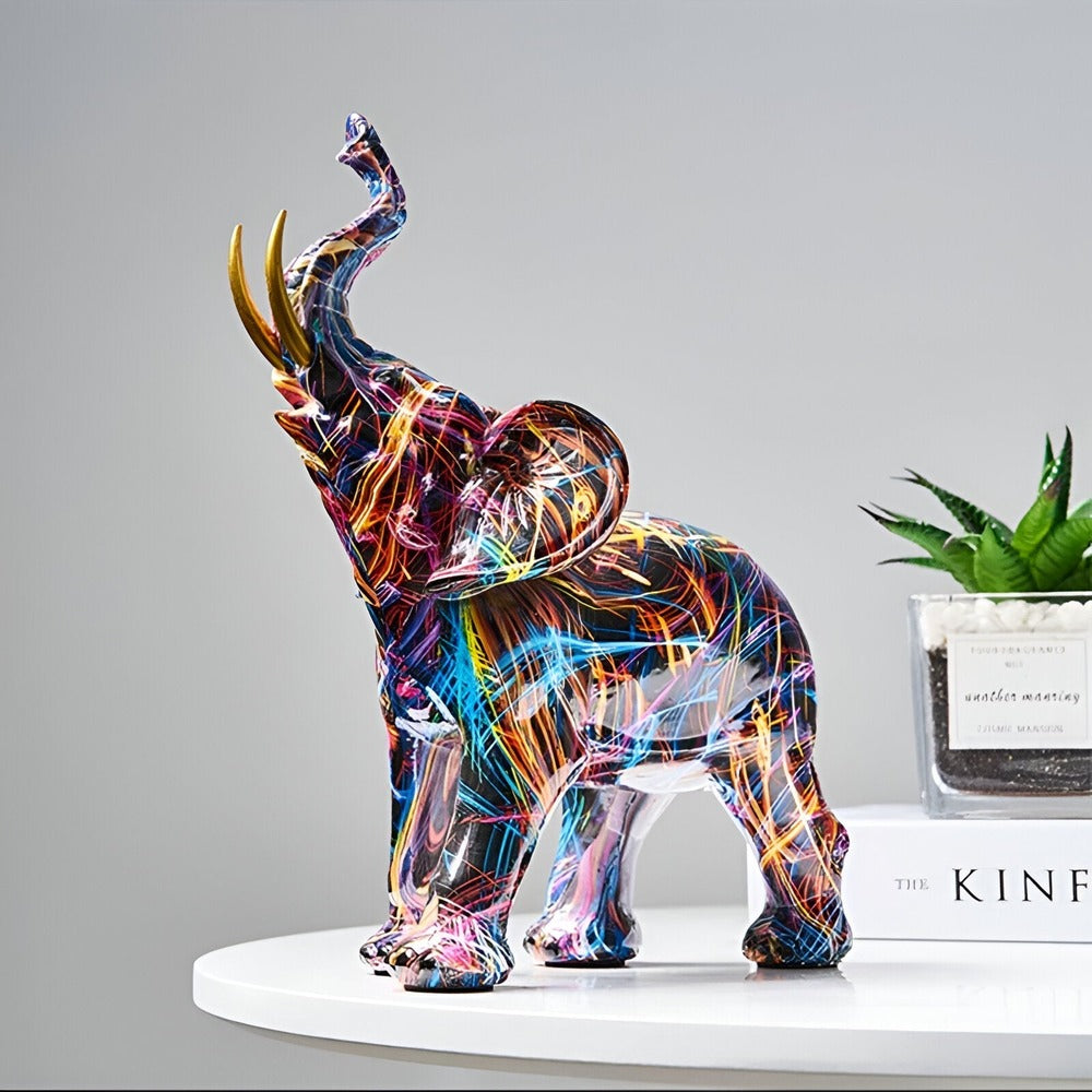 Farverig elefant statue i abstrakt design – moderne kunst dekoration