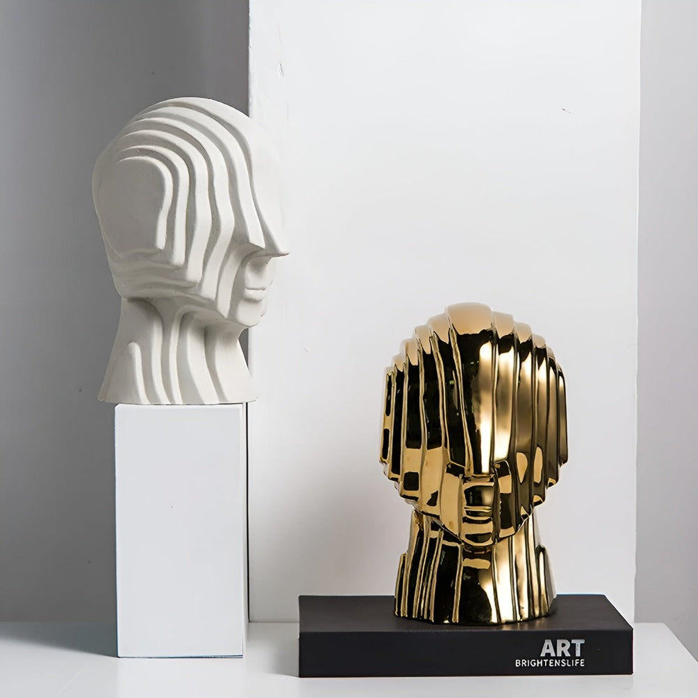 Geometrisk keramik buste med gyldne frynser – moderne kunst dekoration