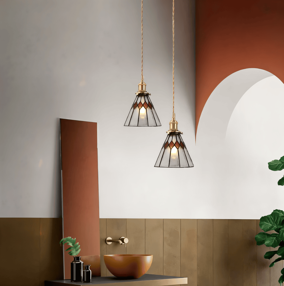 Kiyoma Glow Pendellampe – Japansk Retro Pendel i Geometrisk Kobberglas