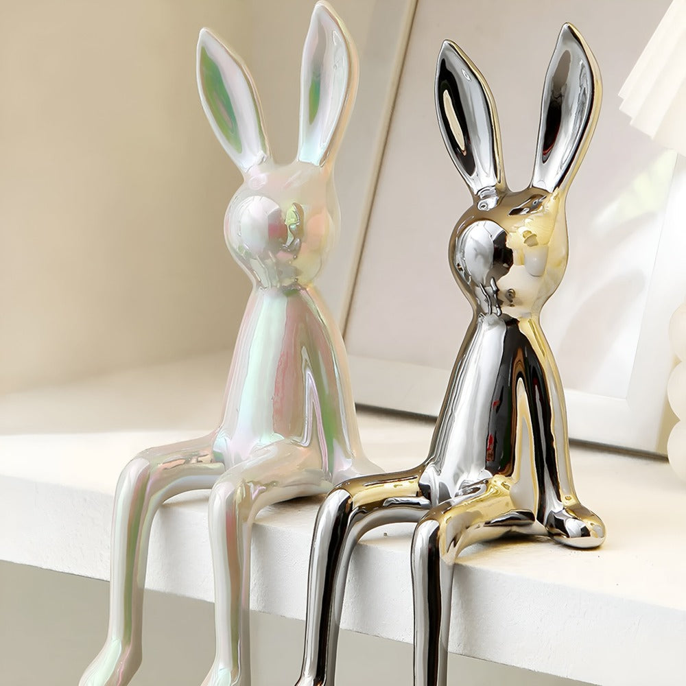 Dekorativ kaninfigur i guld keramik – elegant pynt til hjemmet