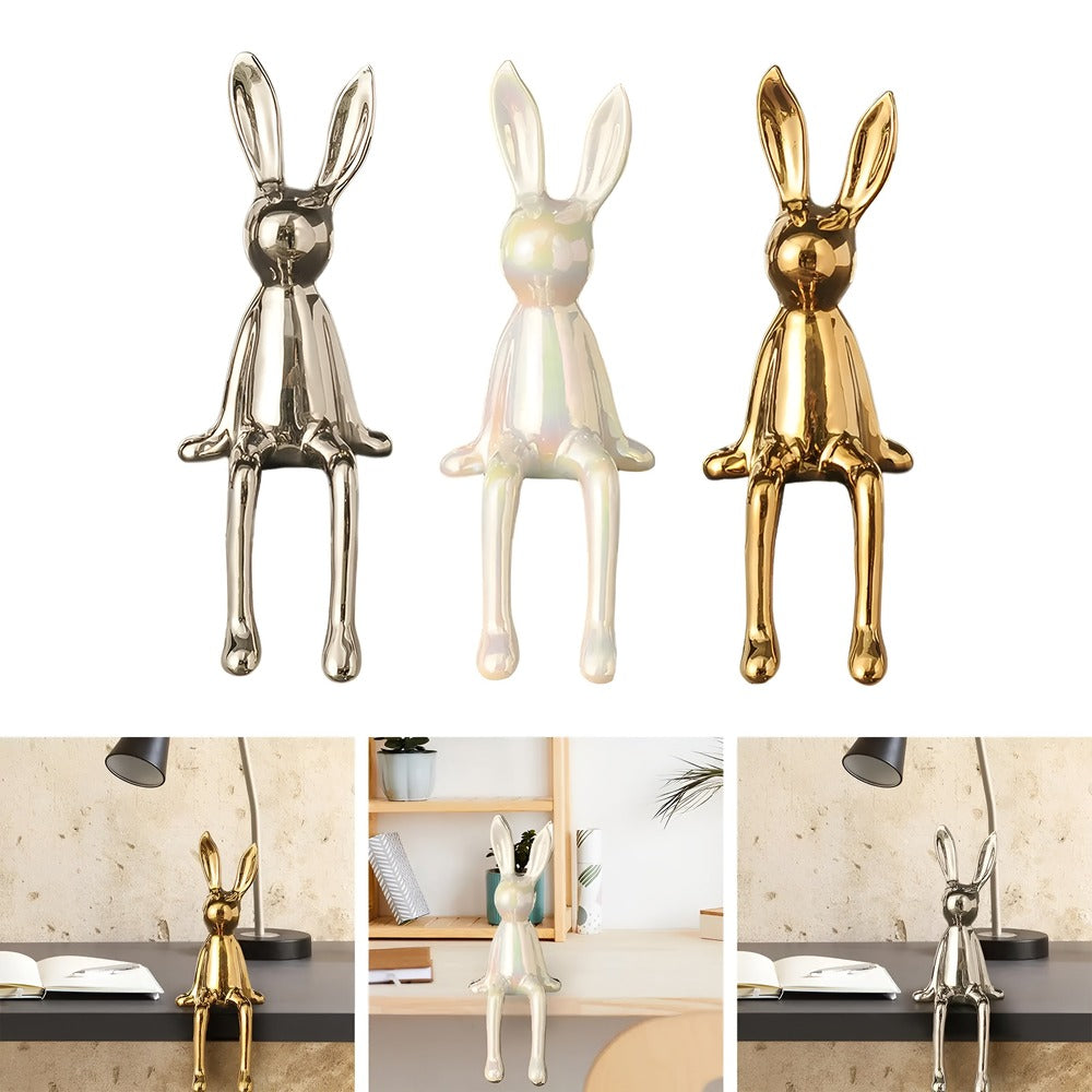Dekorativ kaninfigur i guld keramik – elegant pynt til hjemmet