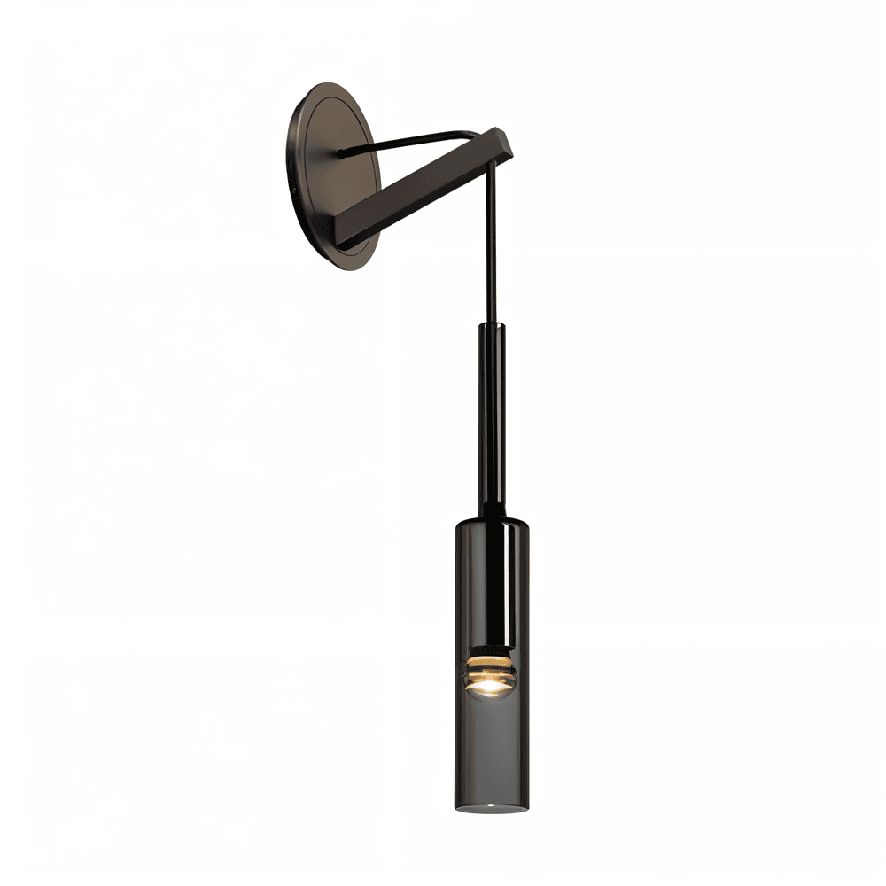 Væglampe i røgfarvet glasrør – minimalistisk design med varm LED