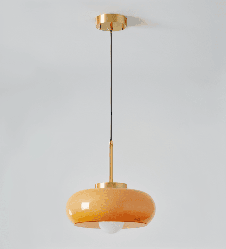 Retro pendellampe i glas og kobber – Bauhaus loftlampe med varm belysning