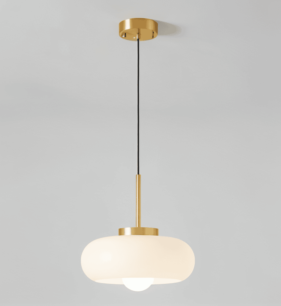 Retro pendellampe i glas og kobber – Bauhaus loftlampe med varm belysning