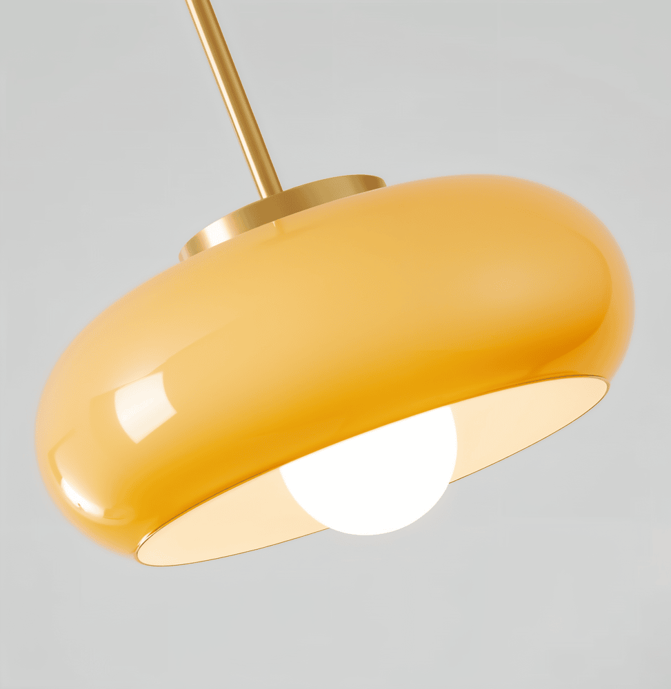Retro pendellampe i glas og kobber – Bauhaus loftlampe med varm belysning
