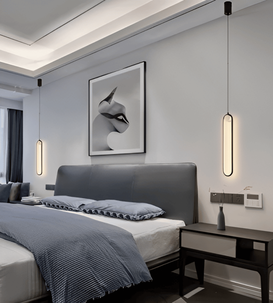 Lang LED loftlampe i sort aluminium – minimalistisk og elegant design