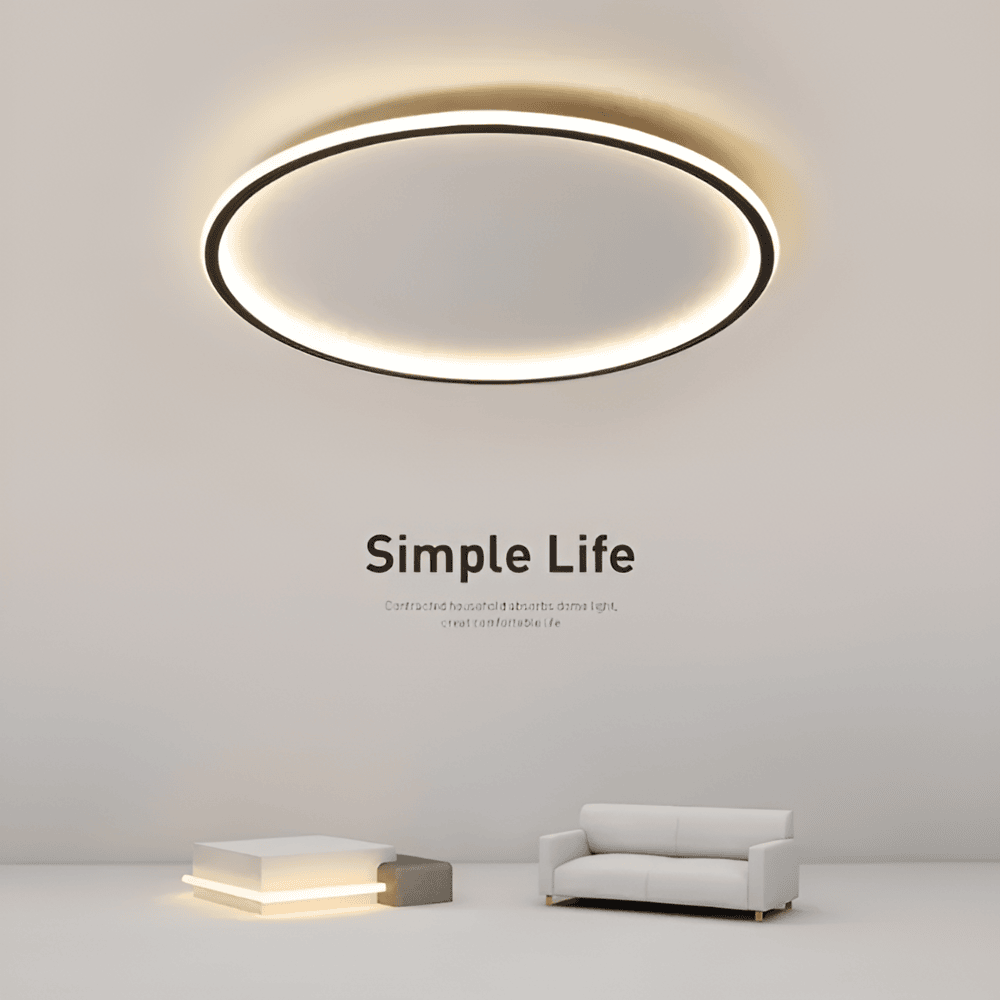 Dæmpbar rund LED loftlampe i metal og glas – moderne plafondlampe
