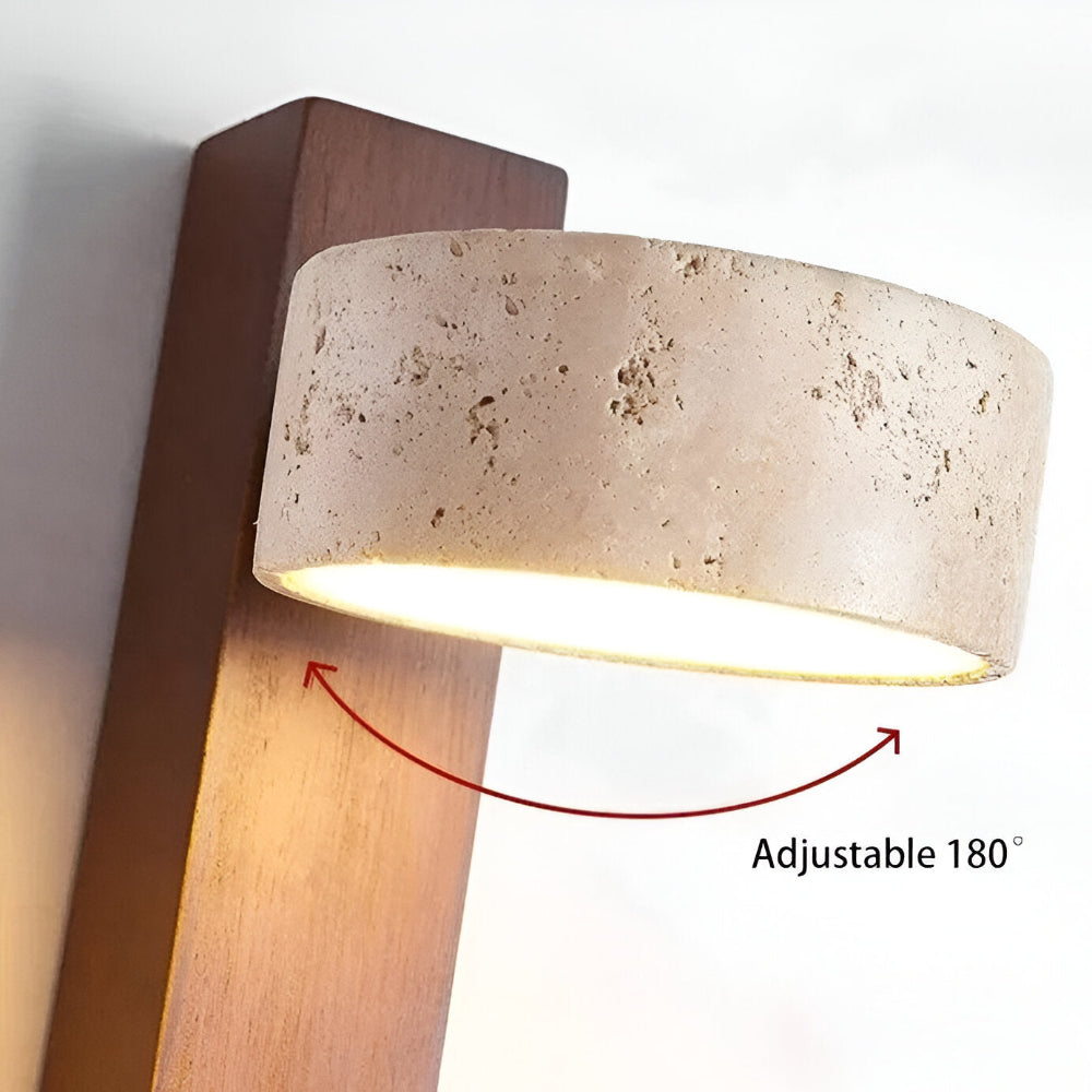 Rund væglampe i natursten og træ – moderne LED vægbelysning