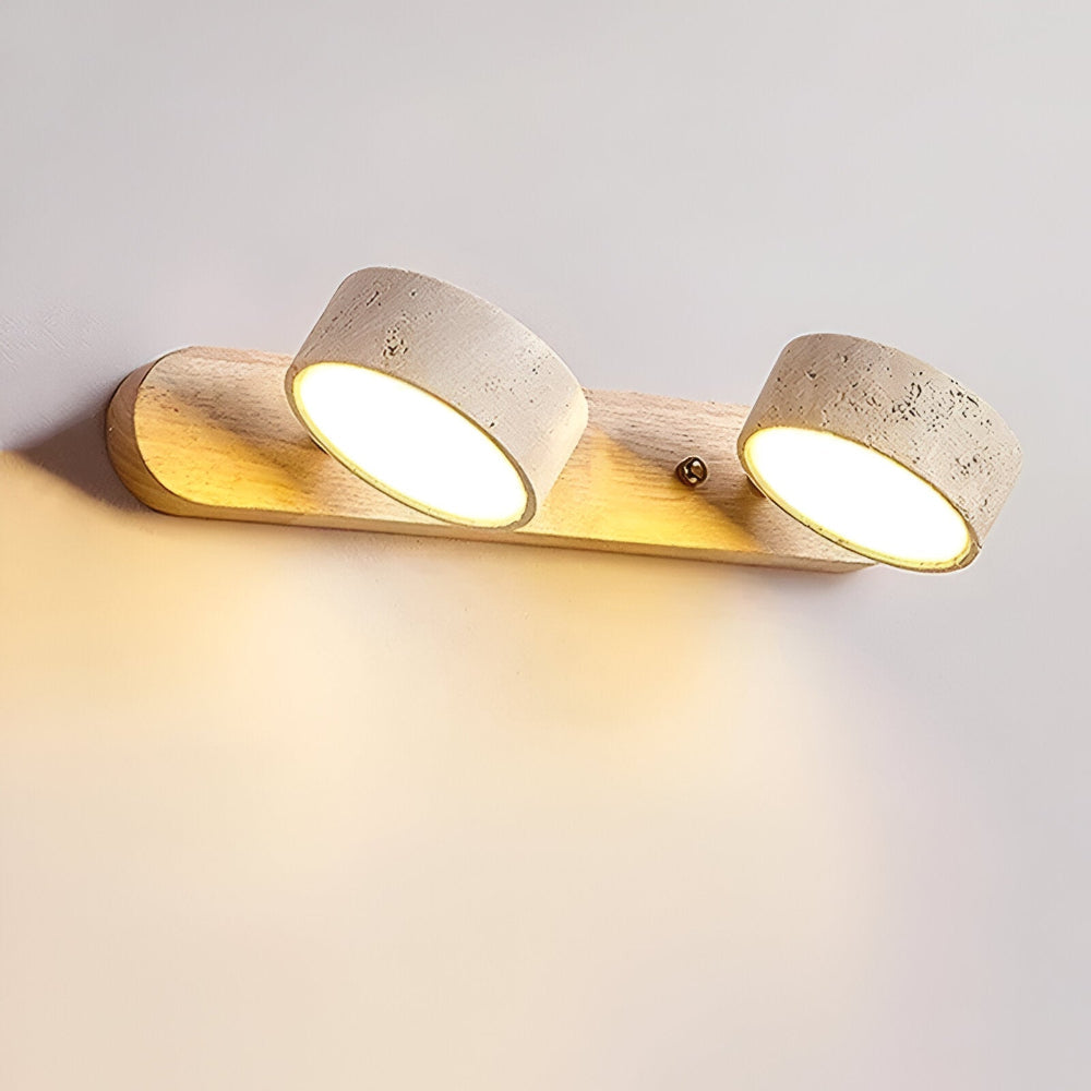 Rund væglampe i natursten og træ – moderne LED vægbelysning