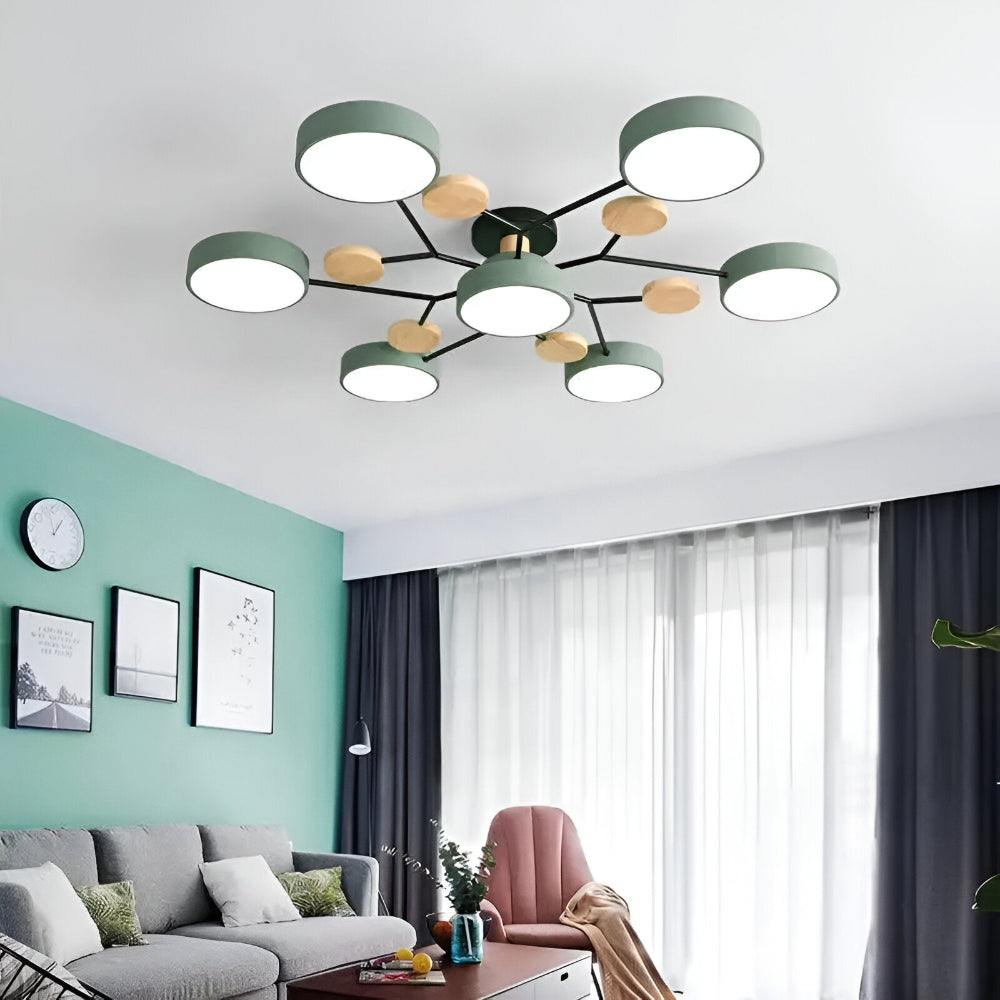 LED loftlampe med trædetaljer – moderne design med flere lysindstillinger