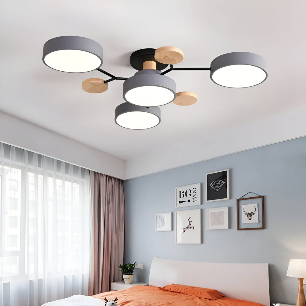 LED loftlampe med trædetaljer – moderne design med flere lysindstillinger