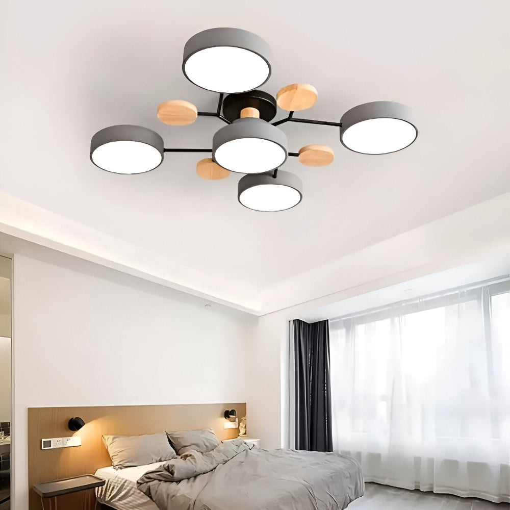 LED loftlampe med trædetaljer – moderne design med flere lysindstillinger