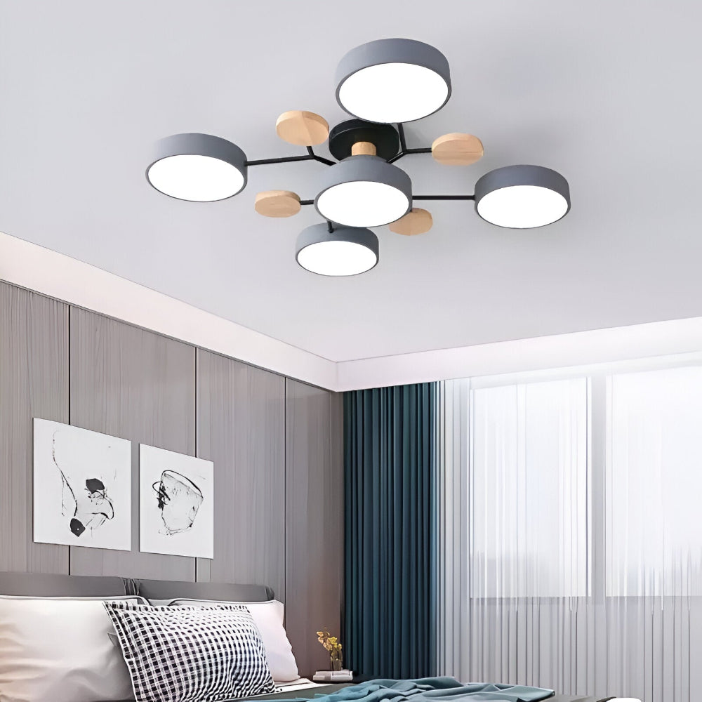 LED loftlampe med trædetaljer – moderne design med flere lysindstillinger