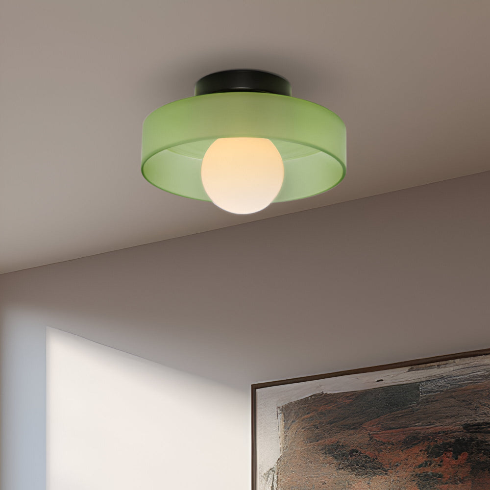 Lunaro – Rund Loftlampe i Glas og Sten med Moderne LED-Belysning
