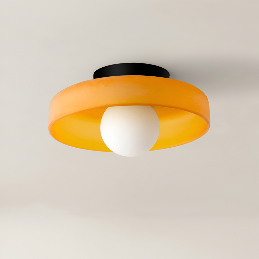 Lunaro – Rund Loftlampe i Glas og Sten med Moderne LED-Belysning