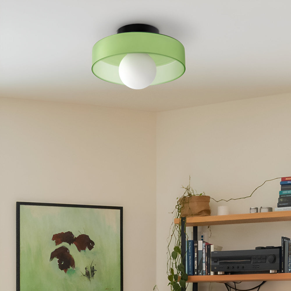 Lunaro – Rund Loftlampe i Glas og Sten med Moderne LED-Belysning