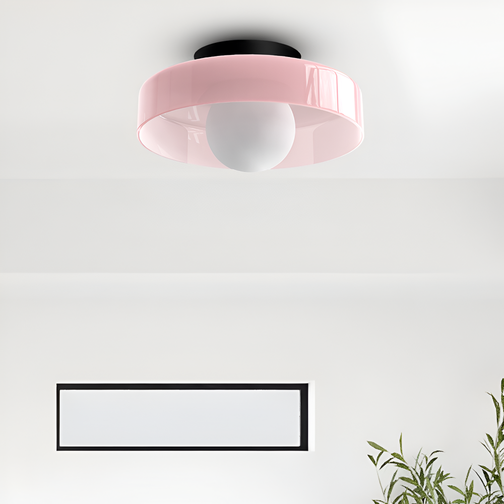 Lunaro – Rund Loftlampe i Glas og Sten med Moderne LED-Belysning