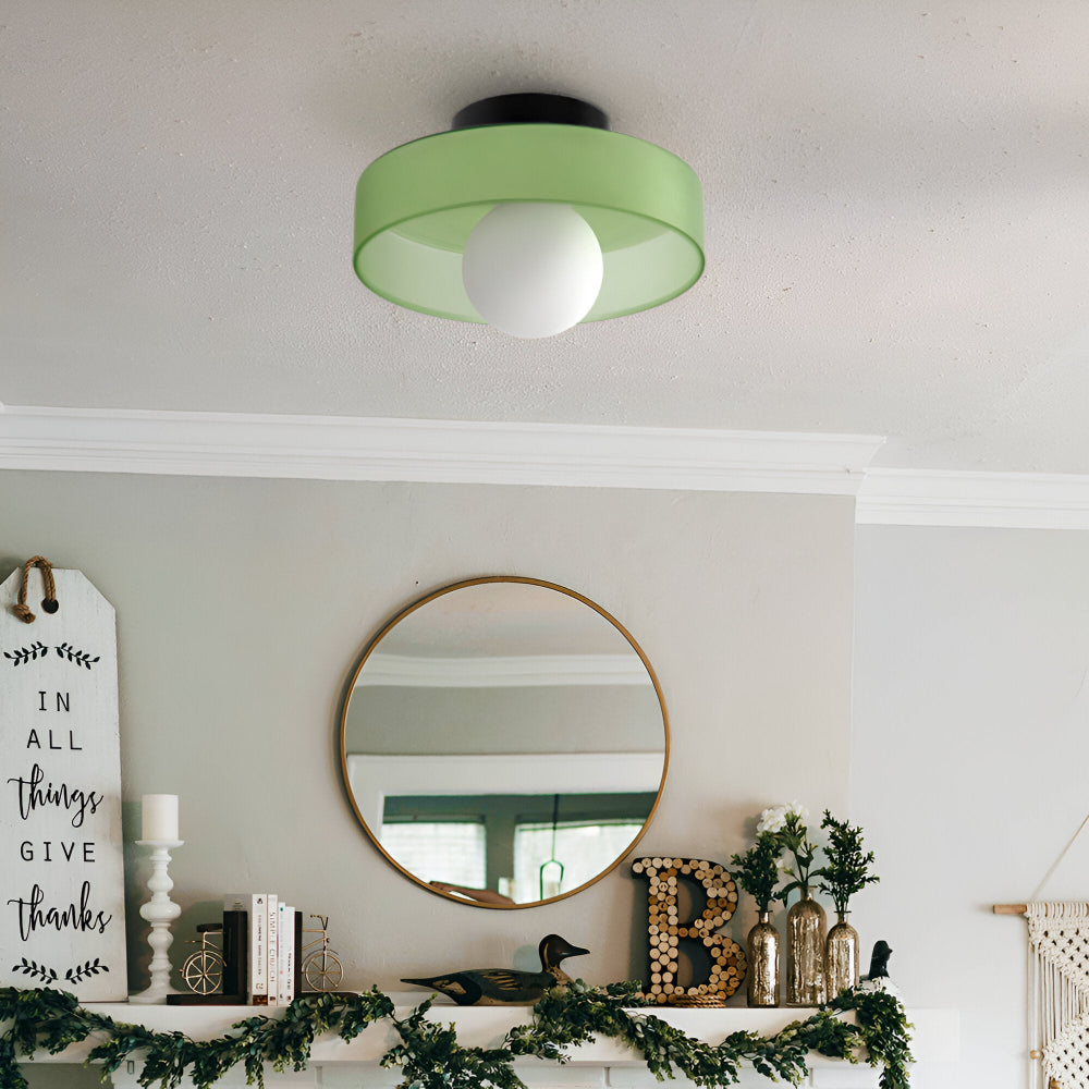 Lunaro – Rund Loftlampe i Glas og Sten med Moderne LED-Belysning